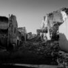 grayscale photo of concrete houses